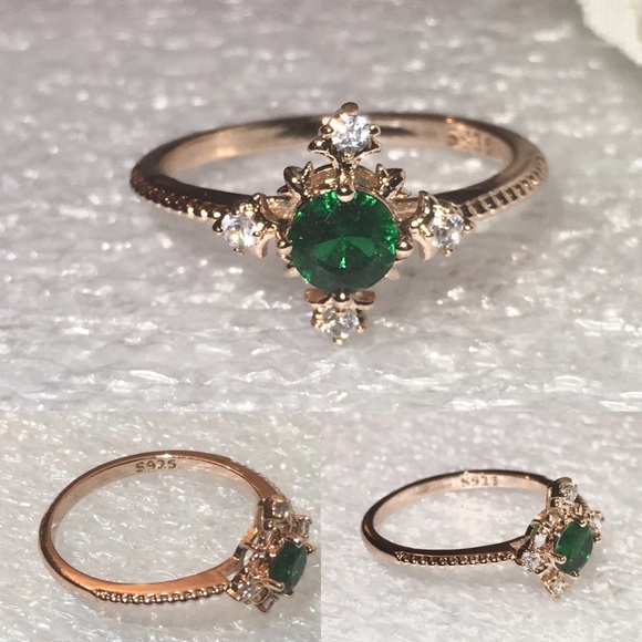 Rose Gold Green Zircon 925 Silver Filled Halo Ring - Picture 3 of 3